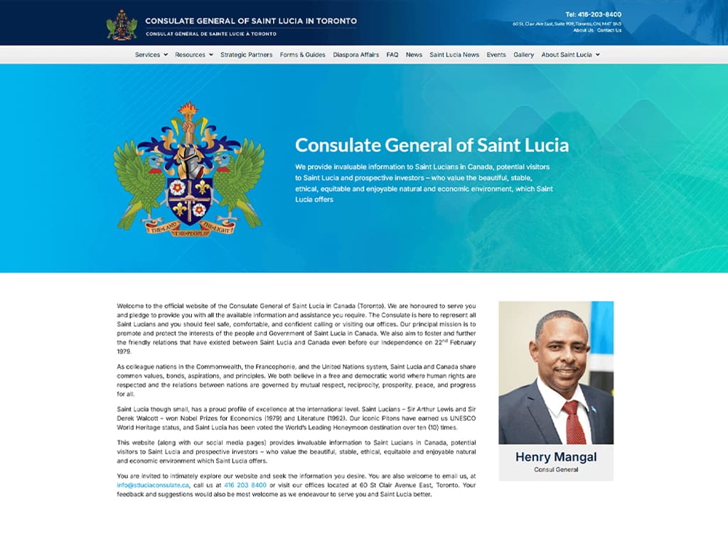 Screenshot of Consulate General of Saint Lucia Website