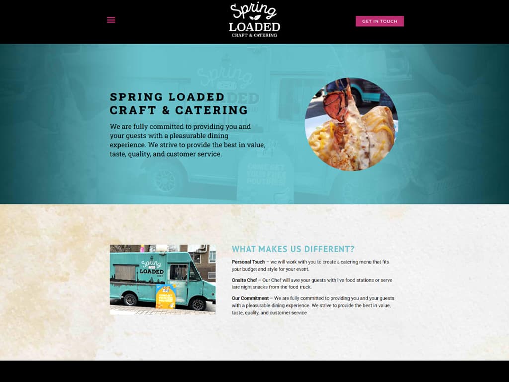 Screenshot of Spring Loaded Catering Website